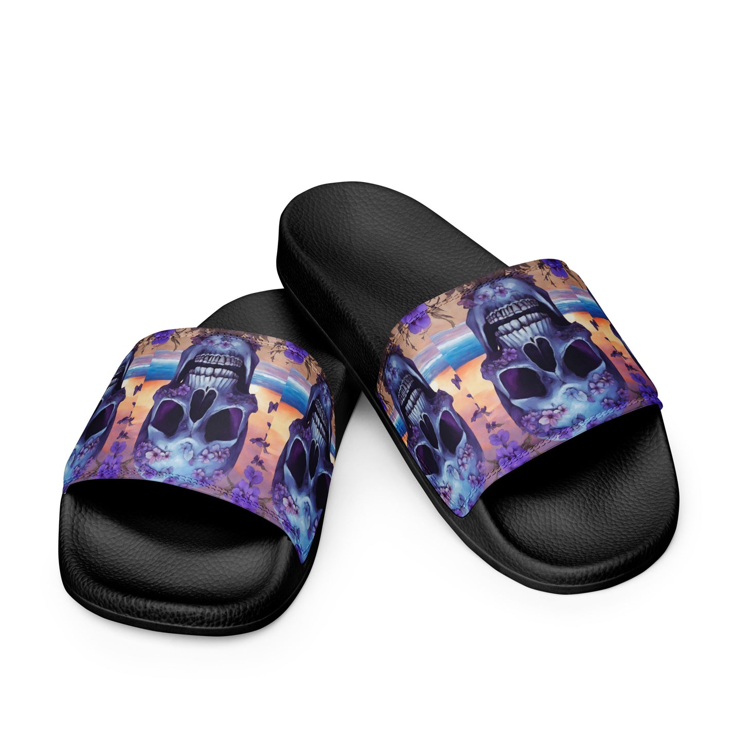 PURPLE FLOWER SKULL WOMEN'S SLIDES