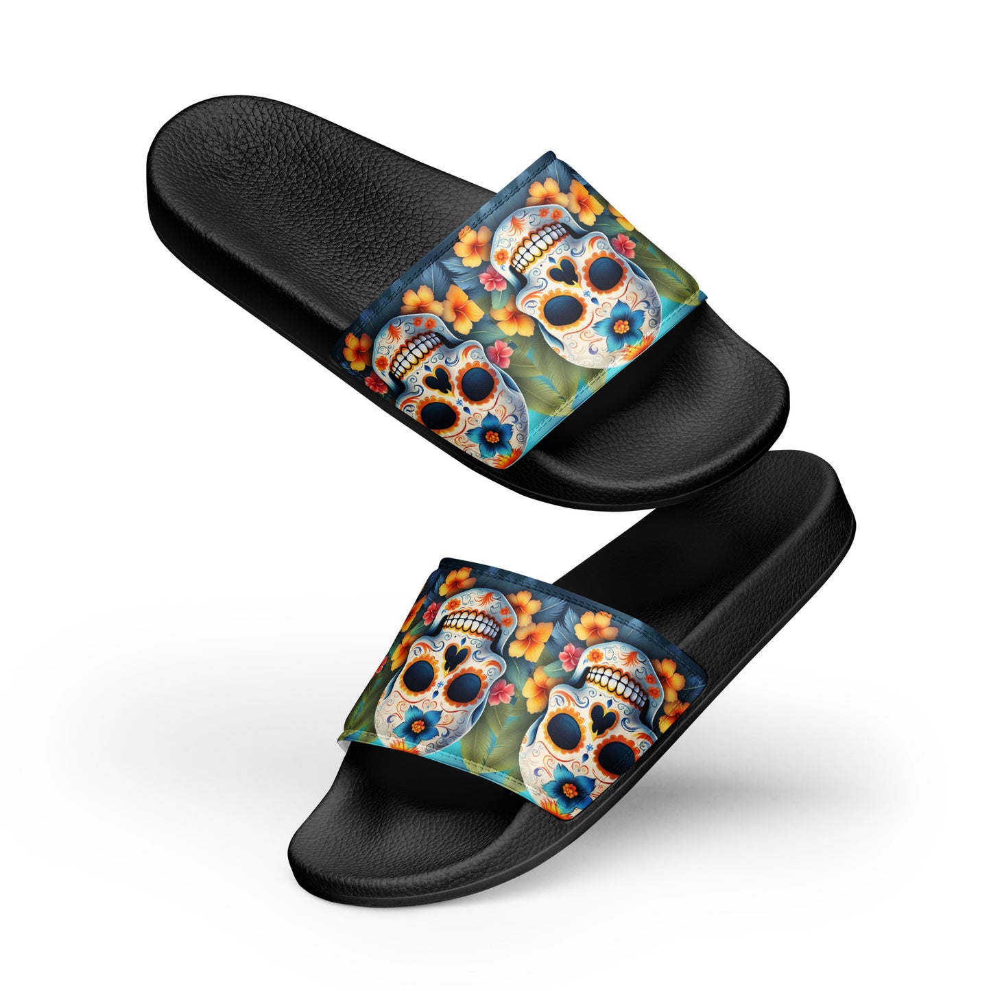 TROPICAL BLUE SKULL WOMEN'S SLIDES