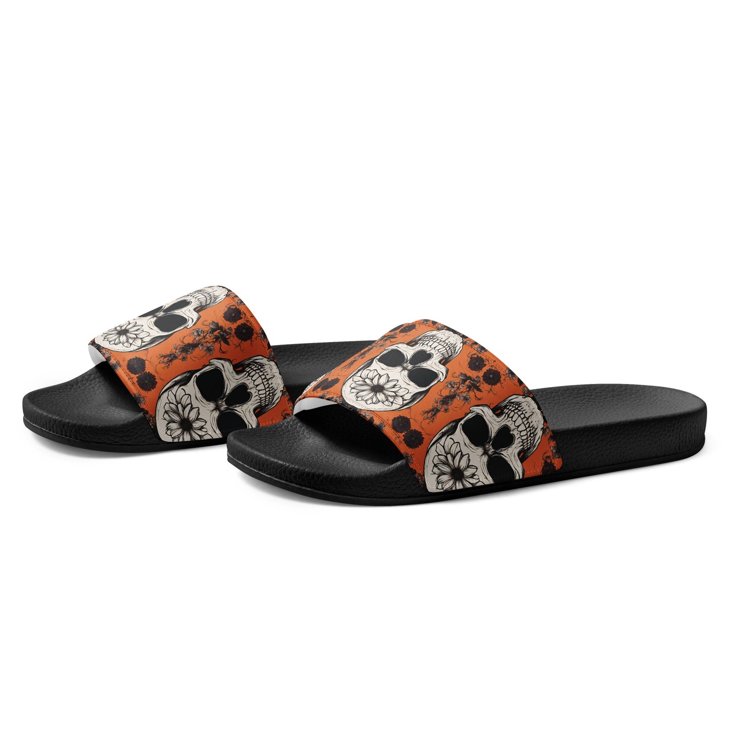 ORANGE FLOWER SKULL WOMEN'S SLIDES