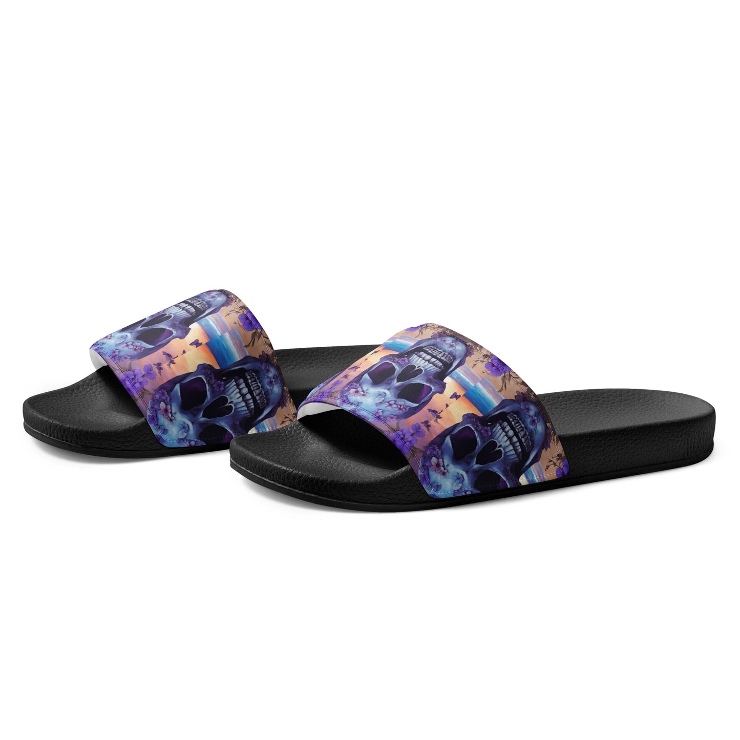 PURPLE FLOWER SKULL WOMEN'S SLIDES