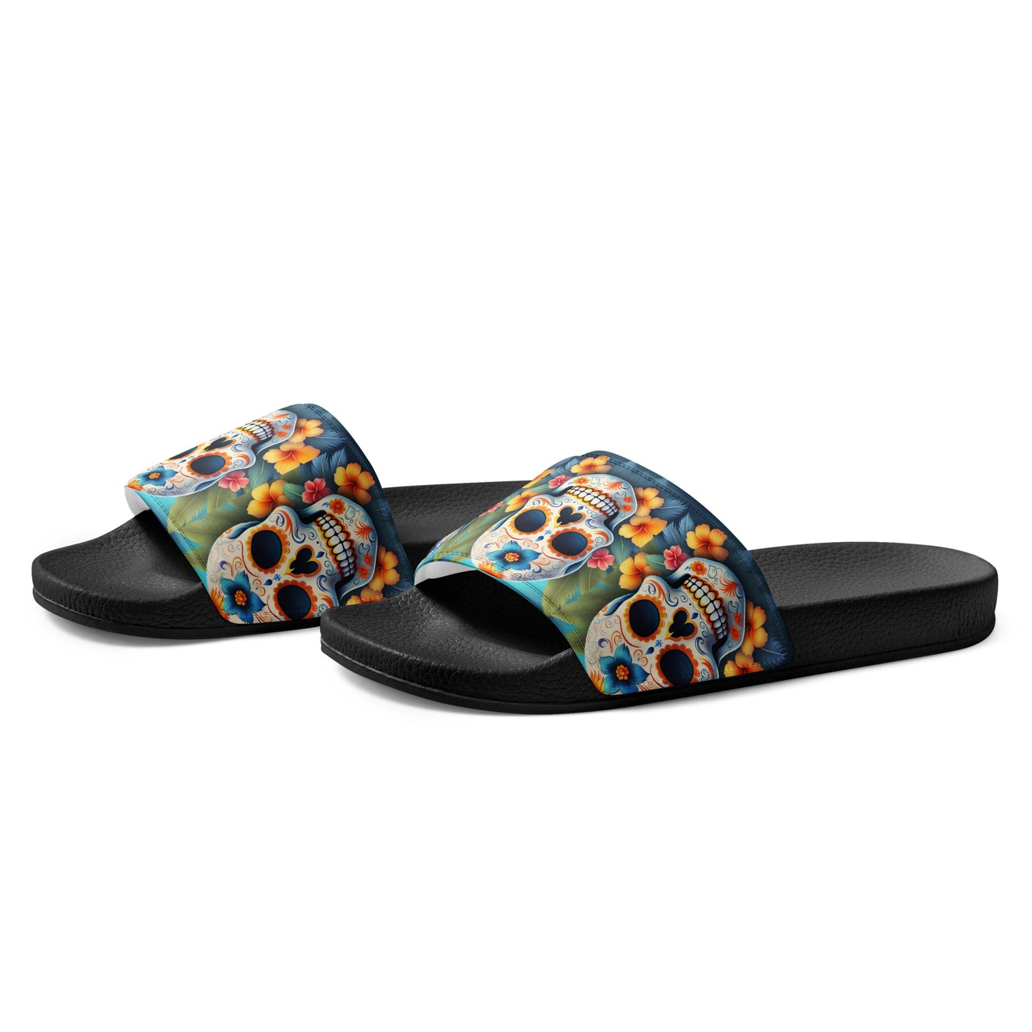 TROPICAL BLUE SKULL WOMEN'S SLIDES