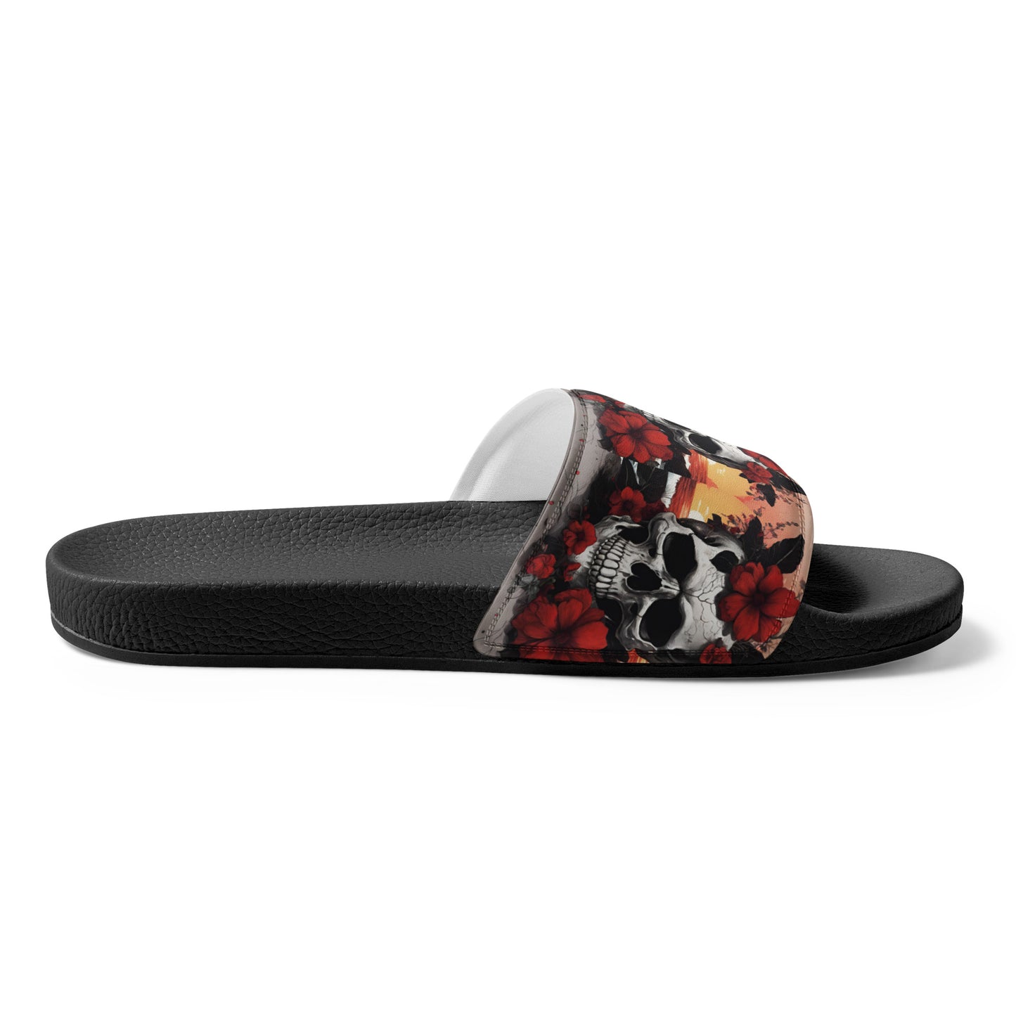 TROPICAL RED FLOWER SKULL WOMEN'S SLIDES