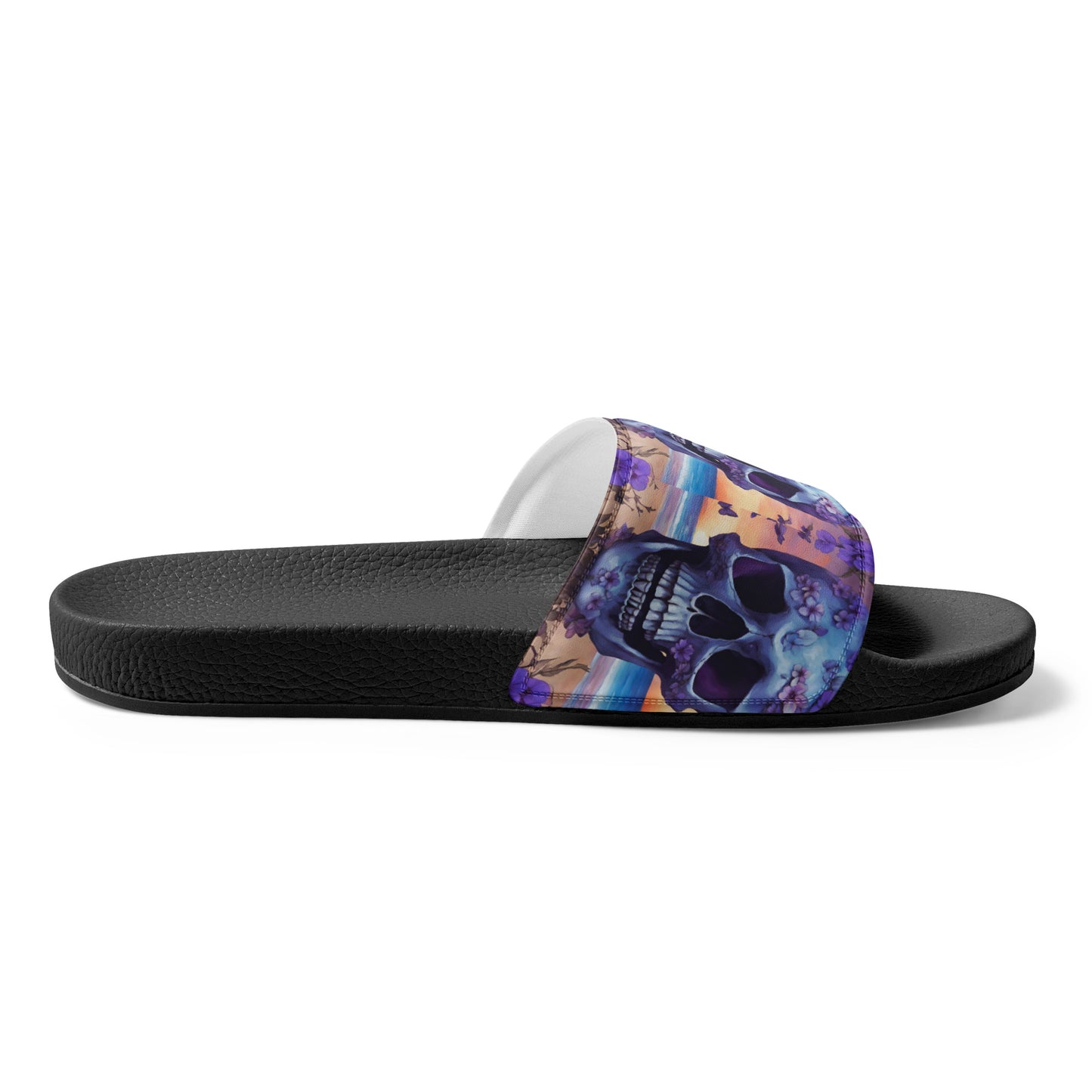 PURPLE FLOWER SKULL WOMEN'S SLIDES