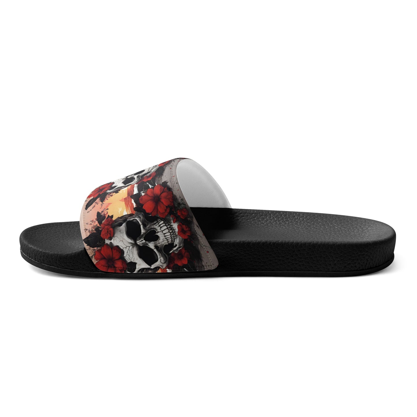 TROPICAL RED FLOWER SKULL WOMEN'S SLIDES