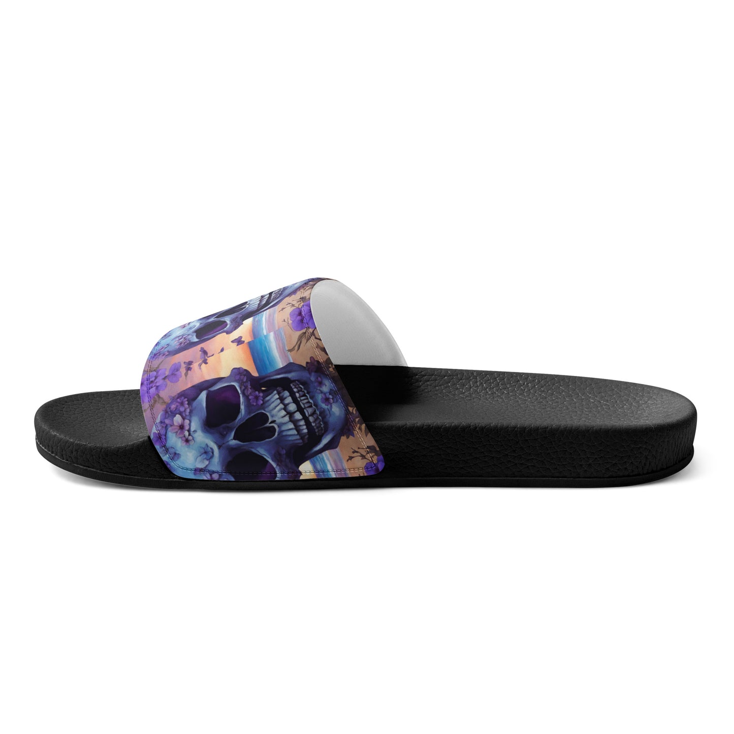 PURPLE FLOWER SKULL WOMEN'S SLIDES