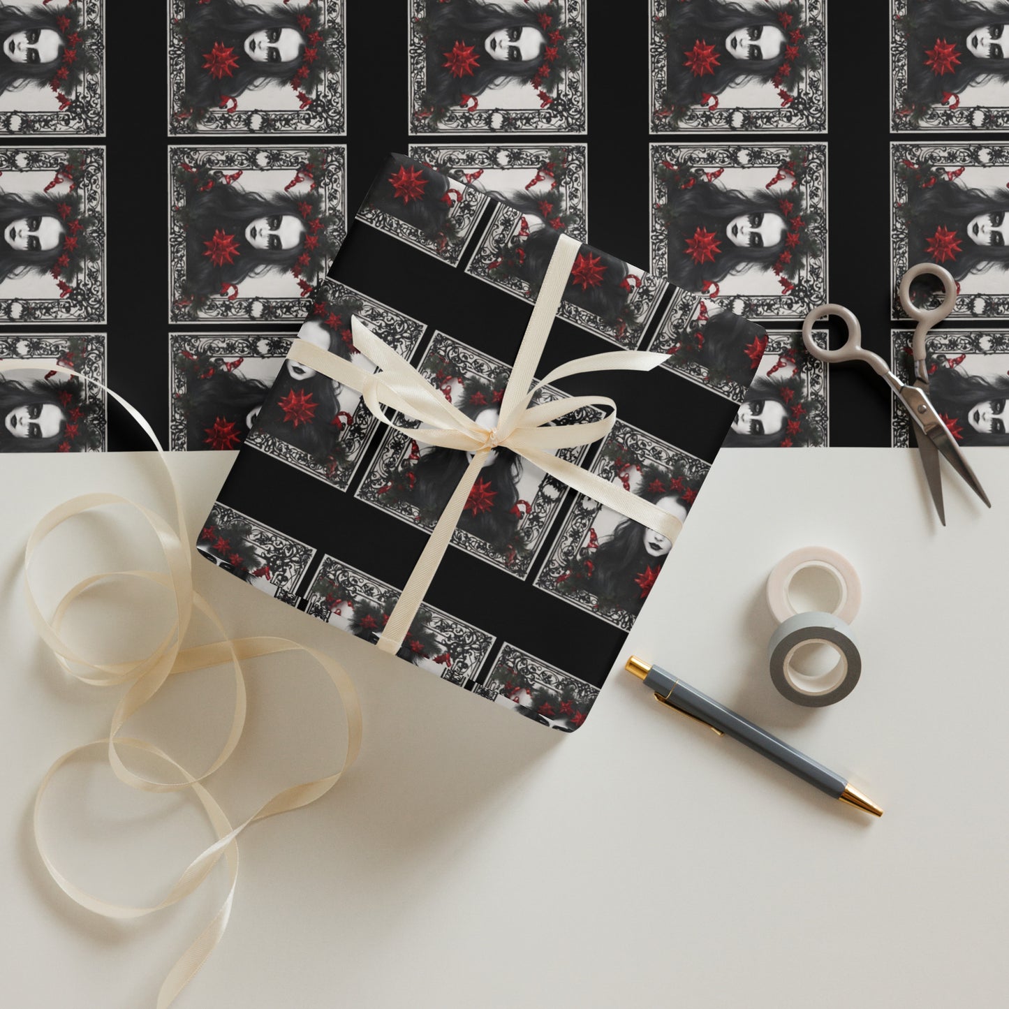 XMAS GOTH GIRL PREMIUM WRAPPING PAPER SHEETS