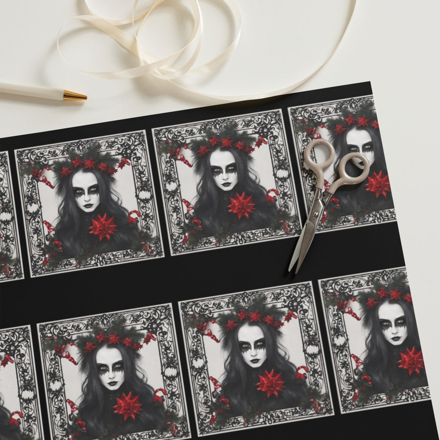 XMAS GOTH GIRL PREMIUM WRAPPING PAPER SHEETS
