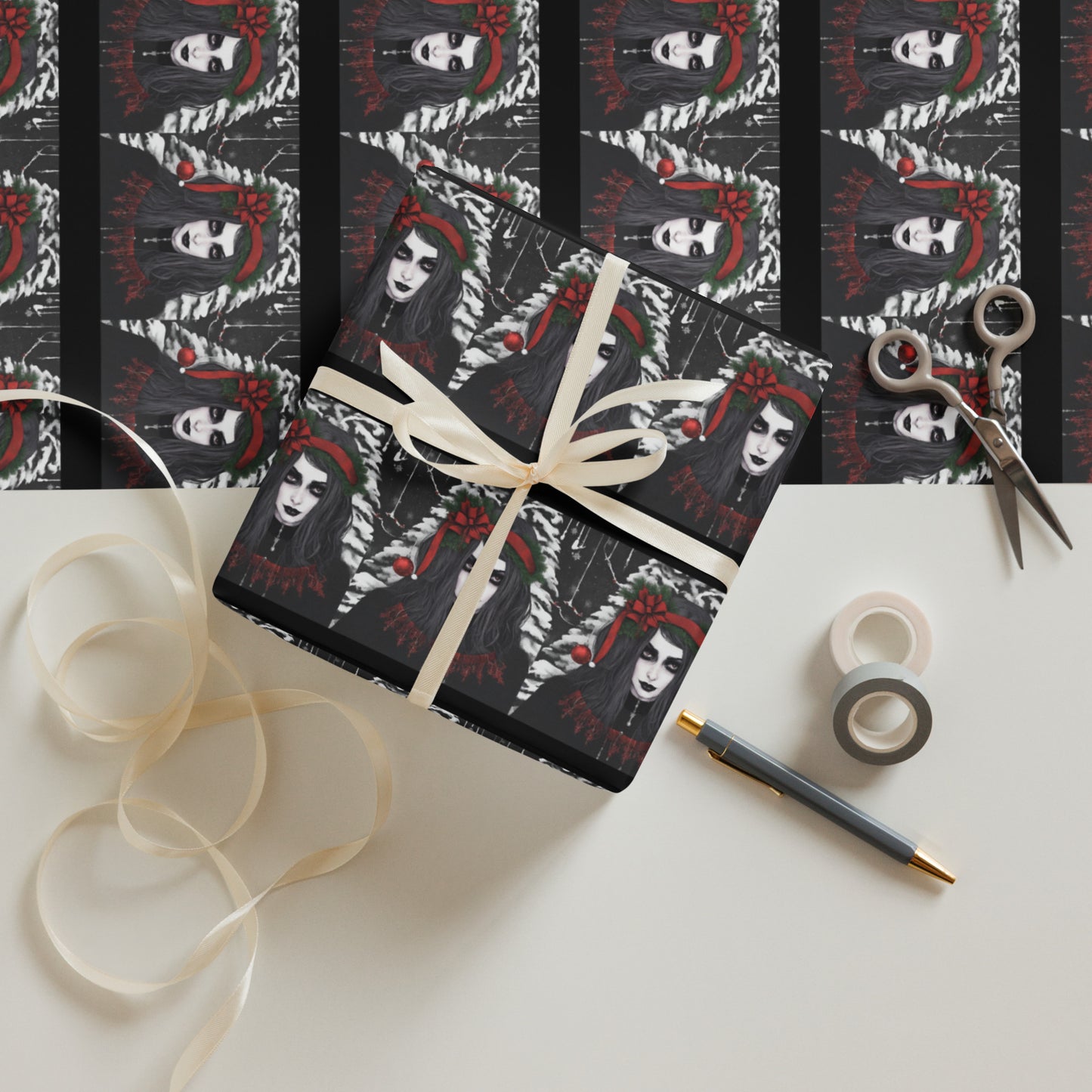 GOTH GIRL BOW PREMIUM WRAPPING PAPER SHEETS