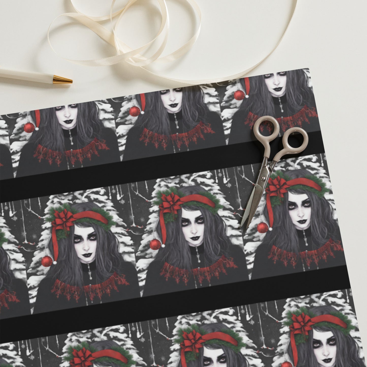 GOTH GIRL BOW PREMIUM WRAPPING PAPER SHEETS